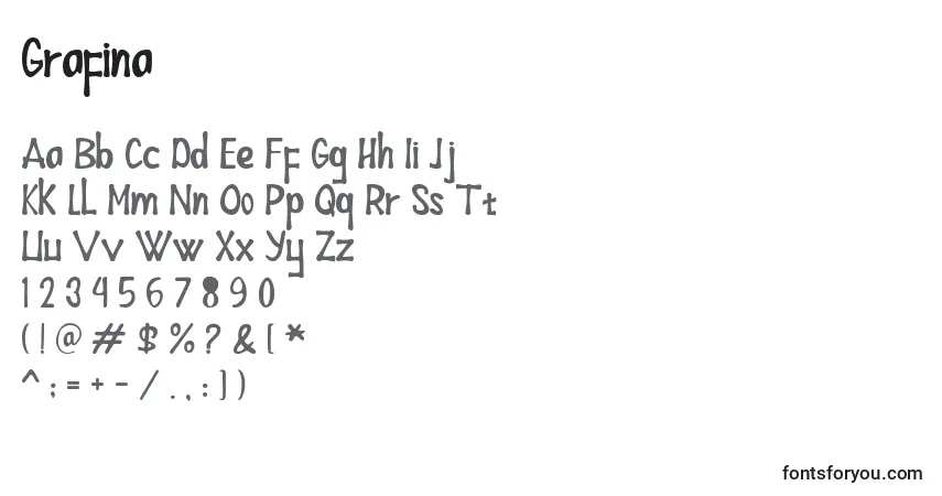 Czcionka Grafina – alfabet, cyfry, specjalne znaki