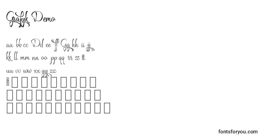 A fonte Grafyk Demo – alfabeto, números, caracteres especiais