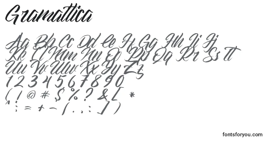 Czcionka Gramattica – alfabet, cyfry, specjalne znaki