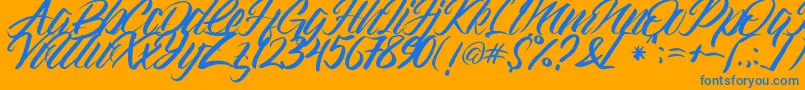 Gramattica-Schriftart – Blaue Schriften auf orangefarbenem Hintergrund