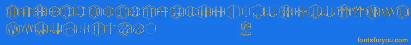 フォントGramitos – オレンジ色の文字が青い背景にあります。