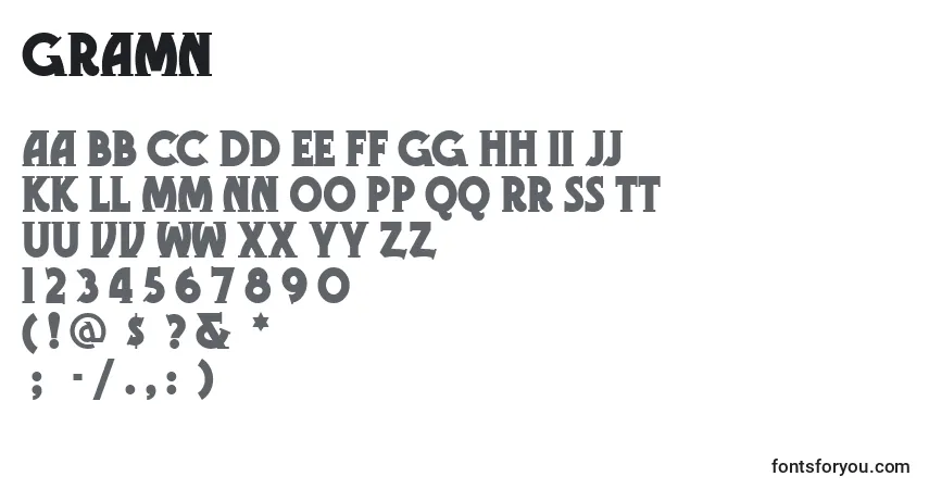 A fonte GRAMN    (128354) – alfabeto, números, caracteres especiais