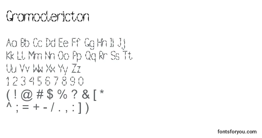 A fonte Gramoclericton (128355) – alfabeto, números, caracteres especiais