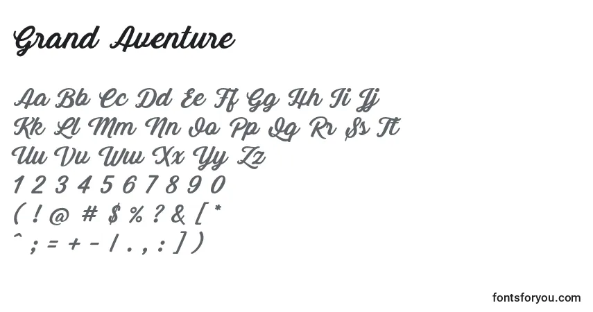 A fonte Grand Aventure – alfabeto, números, caracteres especiais