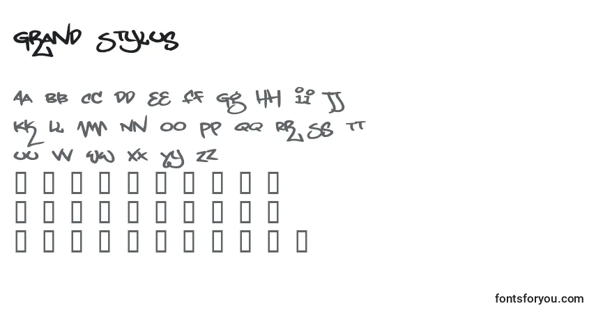 A fonte Grand Stylus (128359) – alfabeto, números, caracteres especiais