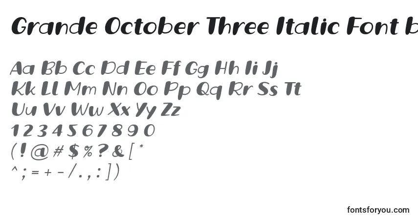 A fonte Grande October Three Italic Font by Situjuh 7NTypes – alfabeto, números, caracteres especiais