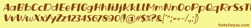 フォントGrande October Three Italic Font by Situjuh 7NTypes – 茶色の文字が黄色の背景にあります。