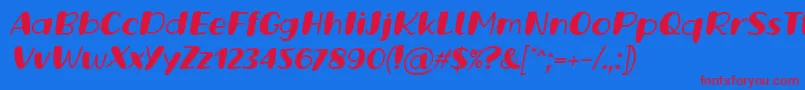 Więcej informacji o czcionce Grande October Three Italic Font by Situjuh 7NTypes Czcionka Grande October Three Italic Font by Situjuh 7NTypes – czerwone czcionki na niebieskim tle
