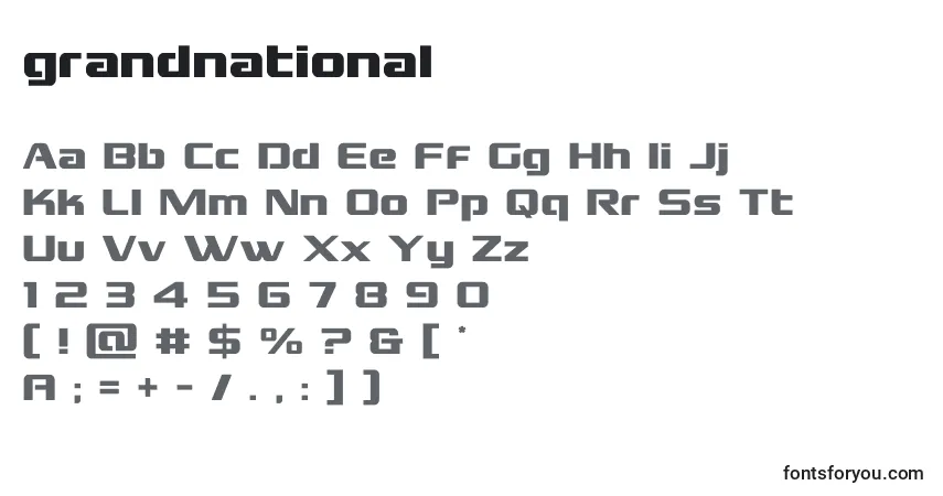 A fonte Grandnational (128369) – alfabeto, números, caracteres especiais