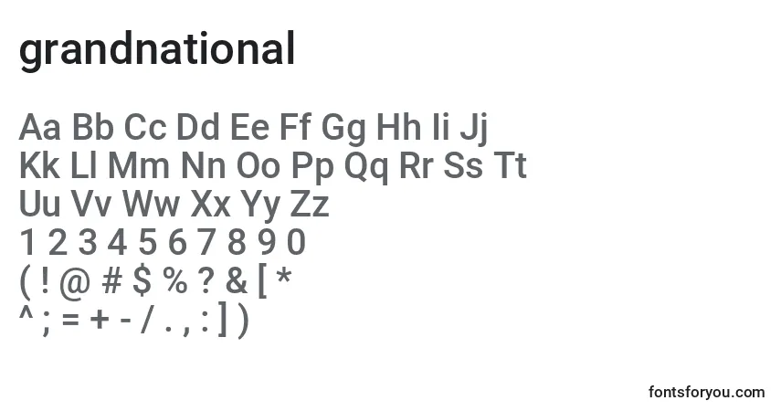 A fonte Grandnational (128370) – alfabeto, números, caracteres especiais