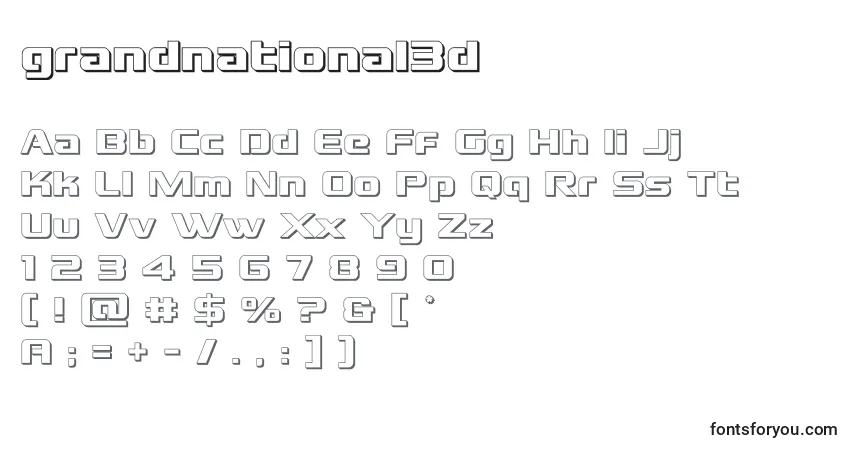A fonte Grandnational3d (128371) – alfabeto, números, caracteres especiais