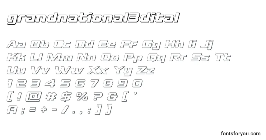 A fonte Grandnational3dital (128373) – alfabeto, números, caracteres especiais