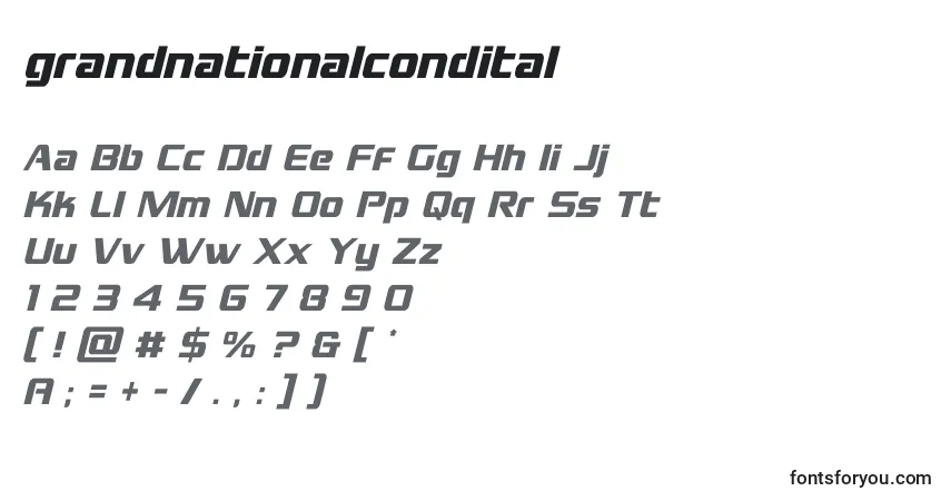 A fonte Grandnationalcondital (128377) – alfabeto, números, caracteres especiais