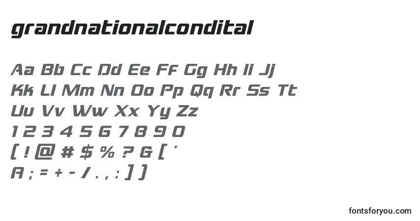 Шрифт Grandnationalcondital (128378) – алфавит, цифры, специальные символы