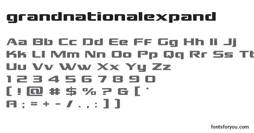 A fonte Grandnationalexpand (128380) – alfabeto, números, caracteres especiais
