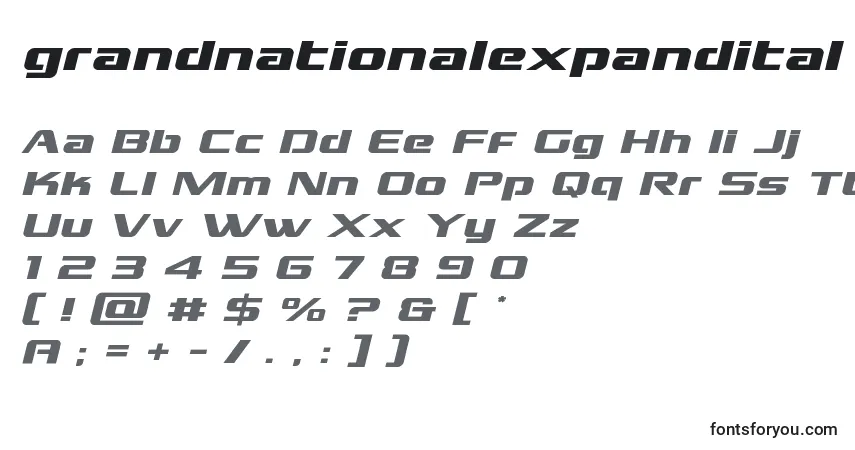 Шрифт Grandnationalexpandital (128382) – алфавит, цифры, специальные символы