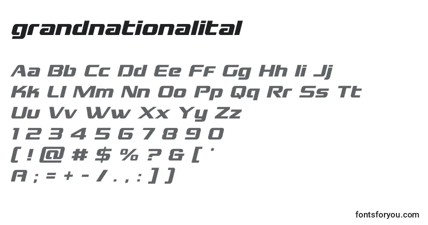 Schriftart Grandnationalital (128383) – Alphabet, Zahlen, spezielle Symbole