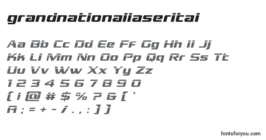 Schriftart Grandnationallaserital (128388) – Alphabet, Zahlen, spezielle Symbole