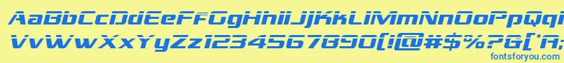 フォントgrandnationallaserital – 青い文字が黄色の背景にあります。