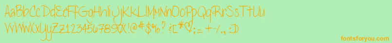 フォントDjbLena – オレンジの文字が緑の背景にあります。