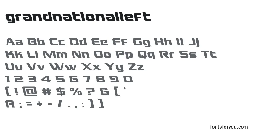 A fonte Grandnationalleft (128390) – alfabeto, números, caracteres especiais