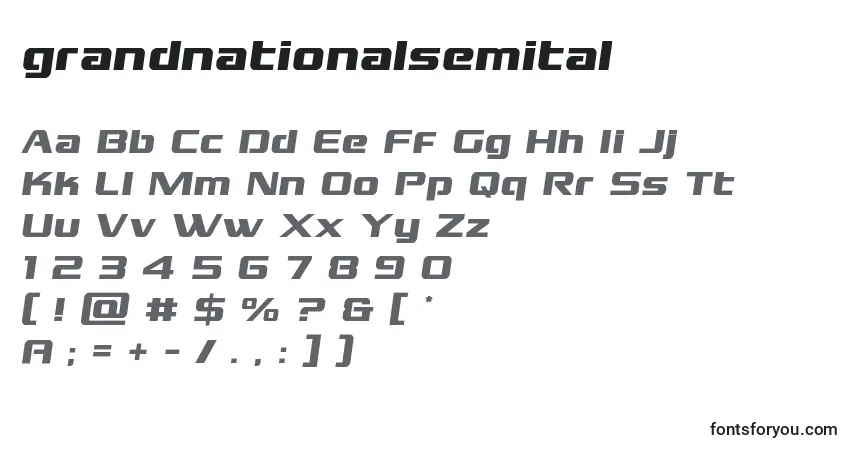 Grandnationalsemital (128392)-fontti – aakkoset, numerot, erikoismerkit