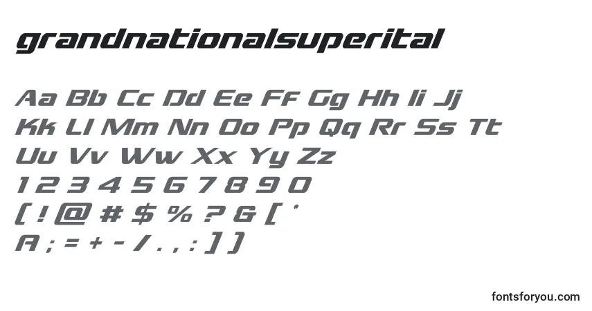 Schriftart Grandnationalsuperital (128393) – Alphabet, Zahlen, spezielle Symbole