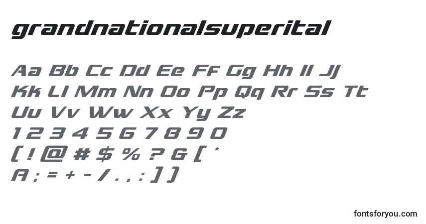 Schriftart Grandnationalsuperital (128394) – Alphabet, Zahlen, spezielle Symbole