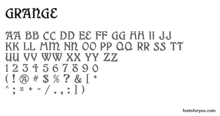 A fonte Grange (128397) – alfabeto, números, caracteres especiais