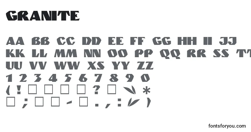 Schriftart Granite (128398) – Alphabet, Zahlen, spezielle Symbole