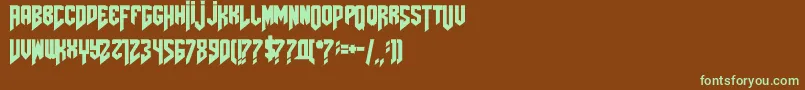 フォントAmazdoomleft – 緑色の文字が茶色の背景にあります。