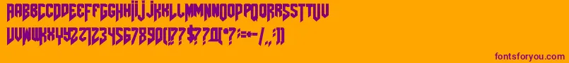 Amazdoomleft-Schriftart – Violette Schriften auf orangefarbenem Hintergrund