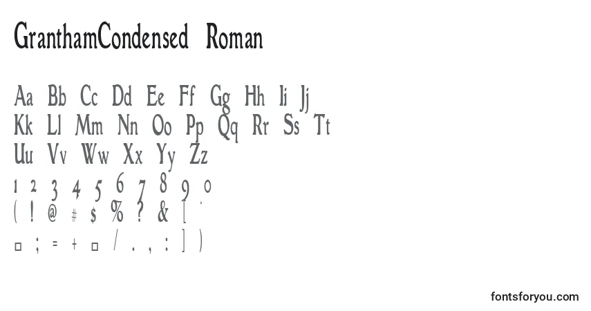 A fonte GranthamCondensed Roman – alfabeto, números, caracteres especiais
