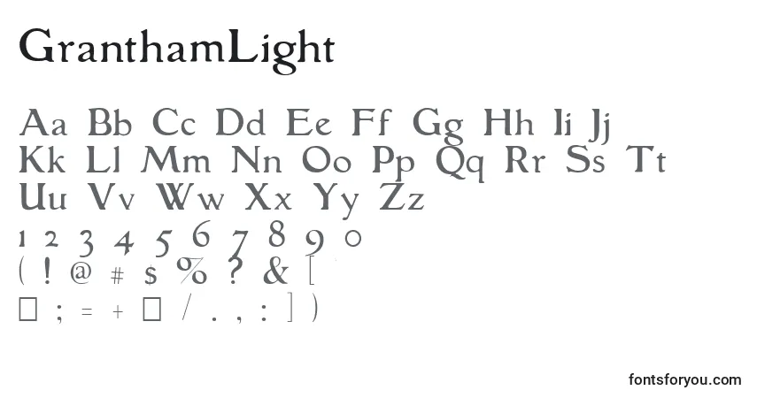 A fonte GranthamLight (128405) – alfabeto, números, caracteres especiais