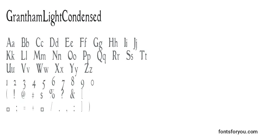 Шрифт GranthamLightCondensed (128406) – алфавит, цифры, специальные символы