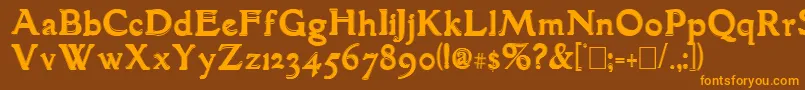 フォントGranthamOutline – オレンジ色の文字が茶色の背景にあります。