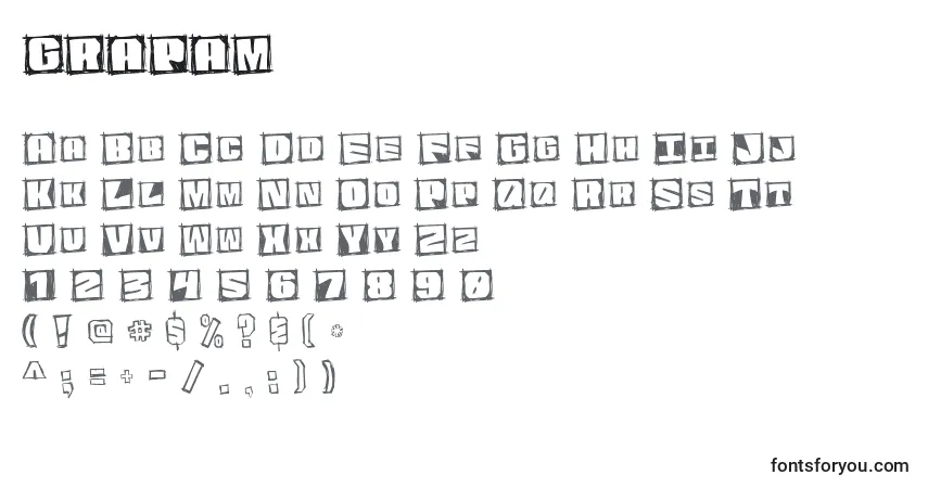 A fonte GRAPAM   (128412) – alfabeto, números, caracteres especiais