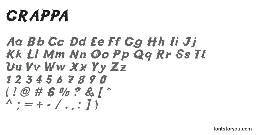 Schriftart GRAPPA   (128415) – Alphabet, Zahlen, spezielle Symbole