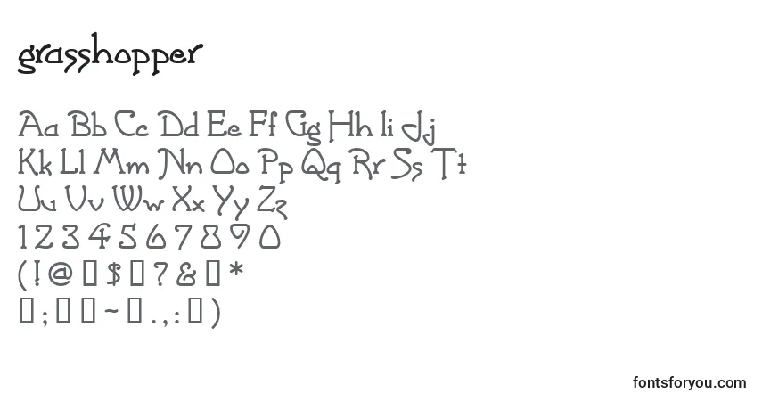 Schriftart Grasshopper (128417) – Alphabet, Zahlen, spezielle Symbole