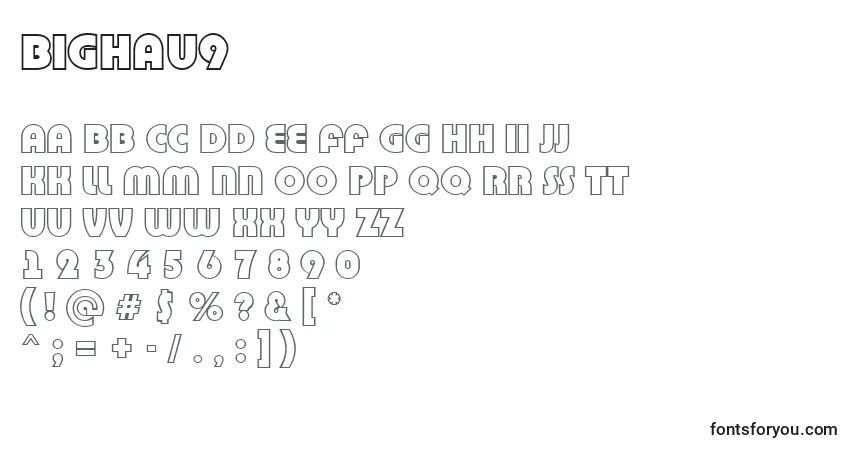 Czcionka Bighau9 – alfabet, cyfry, specjalne znaki