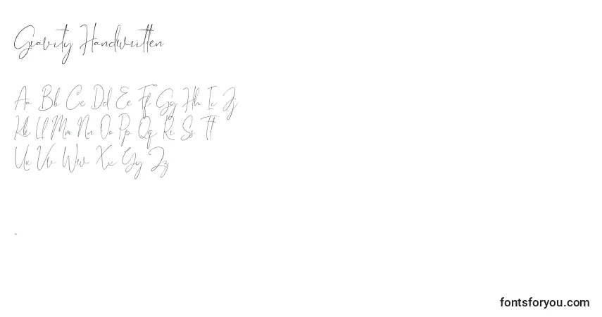 Czcionka Gravity Handwritten – alfabet, cyfry, specjalne znaki