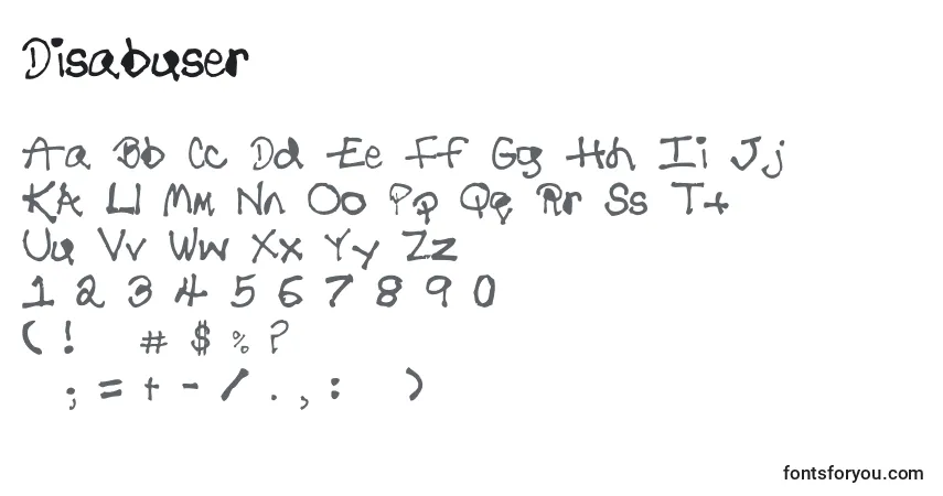 Czcionka Disabuser – alfabet, cyfry, specjalne znaki
