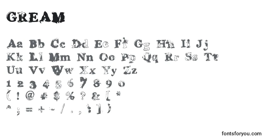 A fonte GREAM    (128430) – alfabeto, números, caracteres especiais