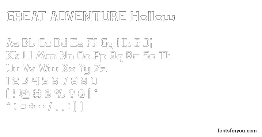 Fuente GREAT ADVENTURE Hollow - alfabeto, números, caracteres especiales