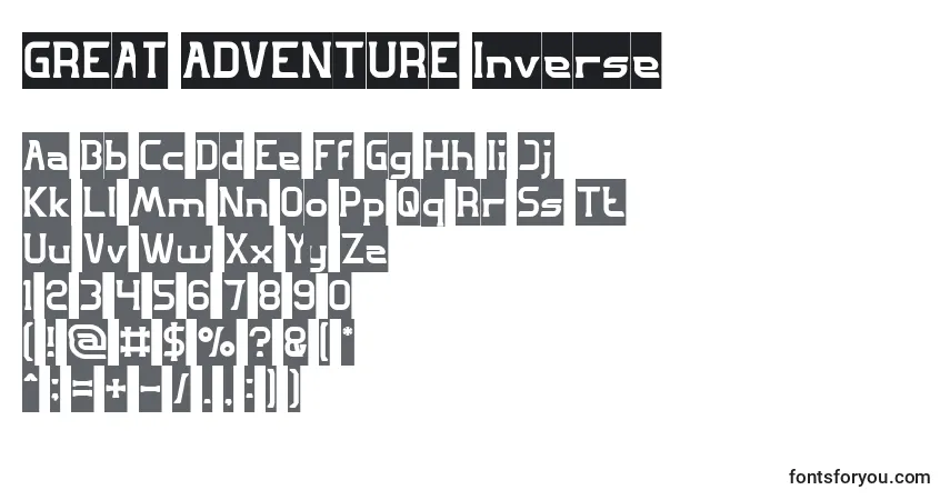 Schriftart GREAT ADVENTURE Inverse – Alphabet, Zahlen, spezielle Symbole