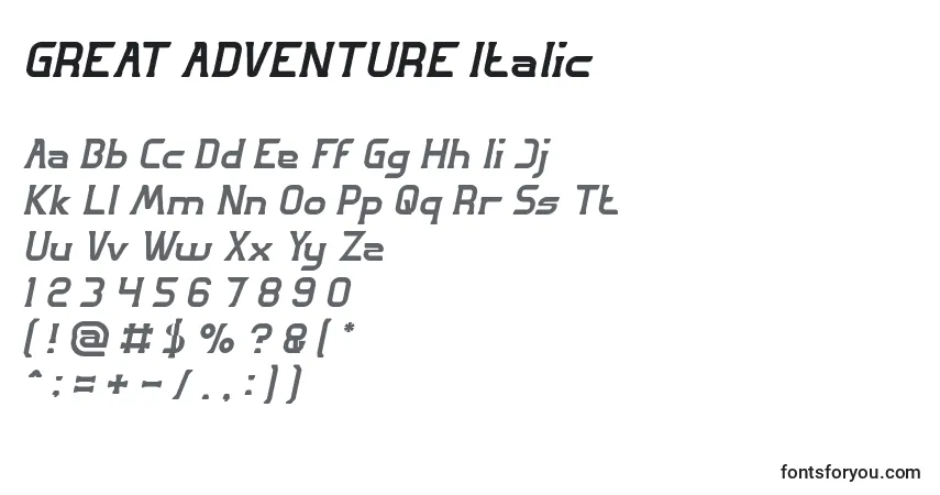 GREAT ADVENTURE Italic Font – alphabet, numbers, special characters