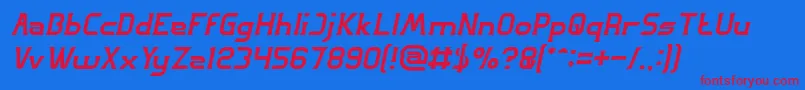 Czcionka GREAT ADVENTURE Italic – czerwone czcionki na niebieskim tle