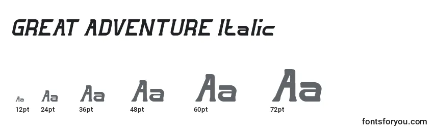 Tamaños de fuente GREAT ADVENTURE Italic