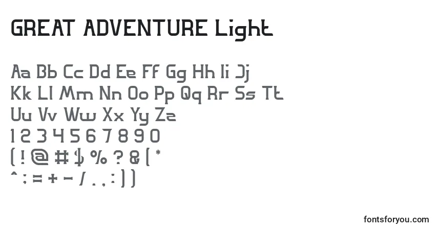 Шрифт GREAT ADVENTURE Light – алфавит, цифры, специальные символы