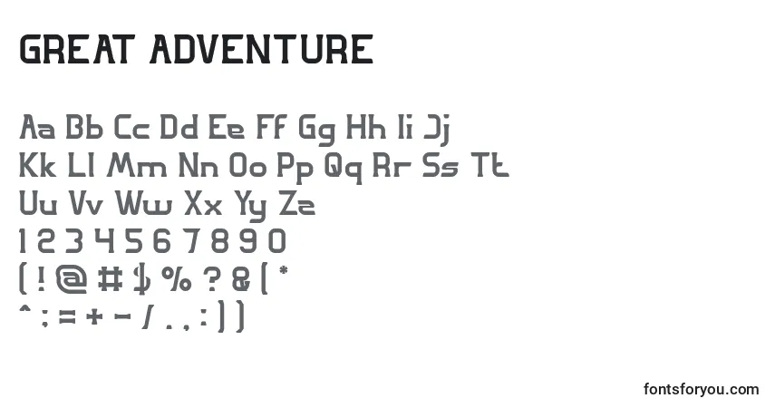Fuente GREAT ADVENTURE - alfabeto, números, caracteres especiales